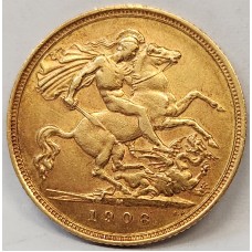 AUSTRALIA 1908 . HALF 1/2 SOVEREIGN . MELBOURNE . GOLD